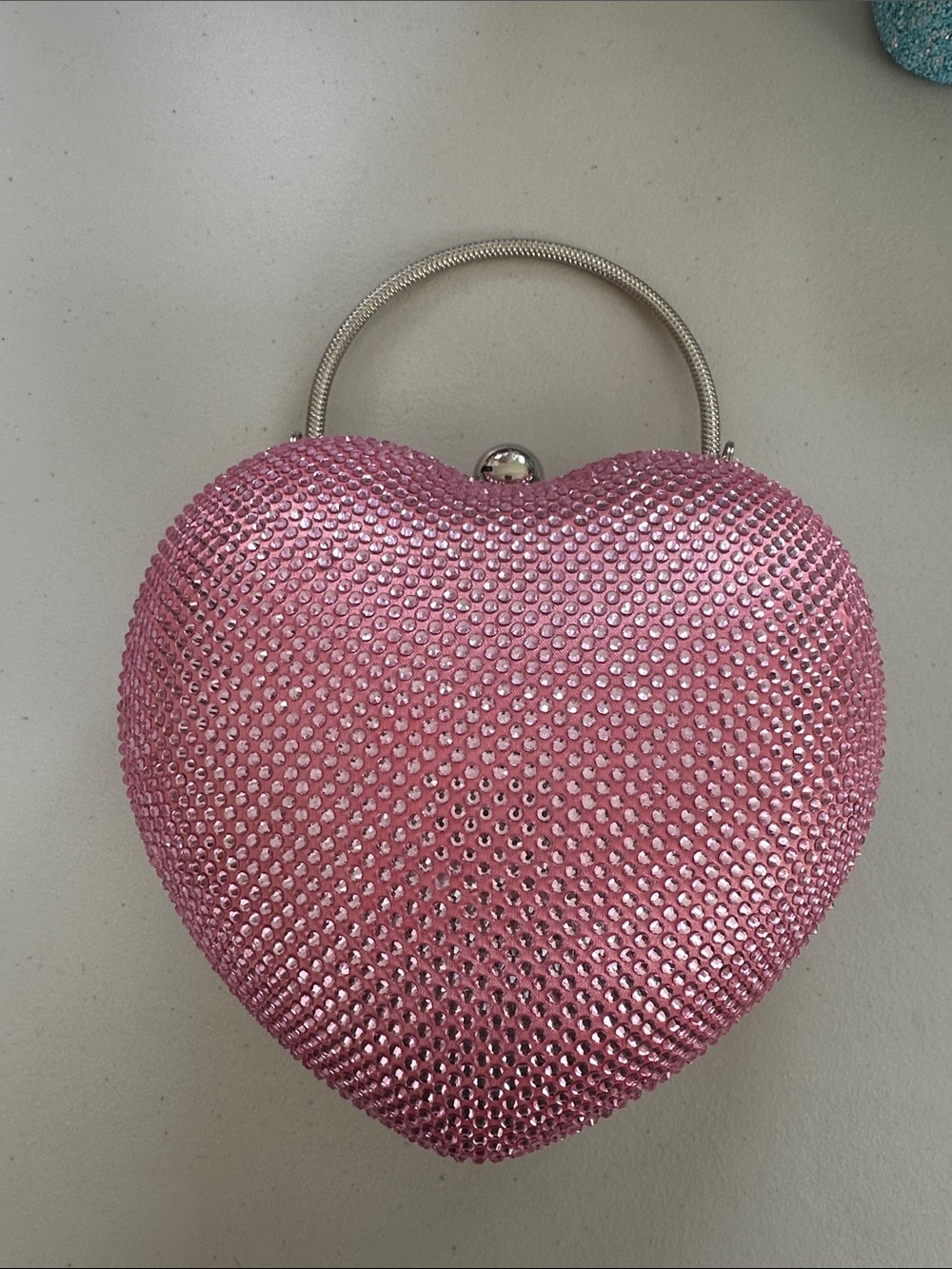 Pink Crystal Heart Handbag - Feminine Evening Clutch